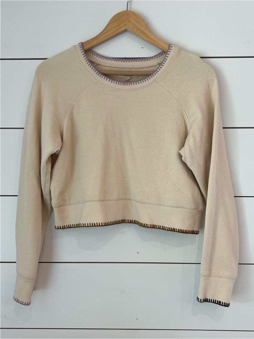 Madewell Cropped Cream Sweatshirt with Contrast Stitching small